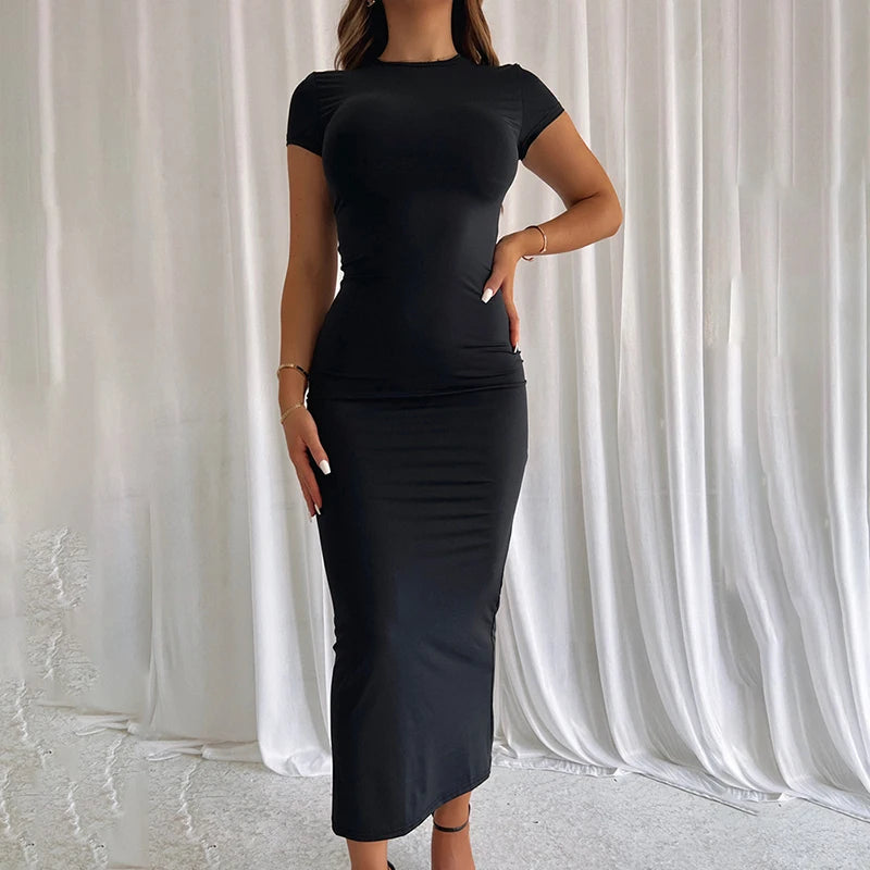 AIMÉEVOGUE SHORT SLEEVE CASUAL PULLOVER SUMMER LONG DRESS