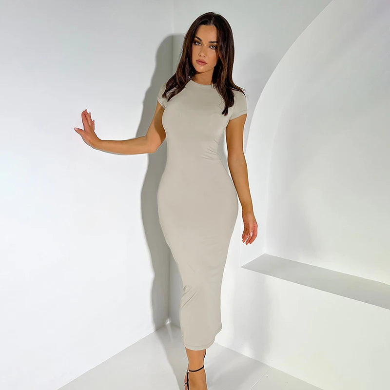 AIMÉEVOGUE SHORT SLEEVE CASUAL PULLOVER SUMMER LONG DRESS