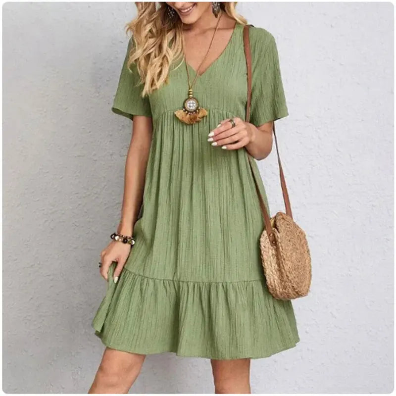 AIMÉEVOGUE CASUAL LOOSE WAIST RUFFLE FIT DRESS